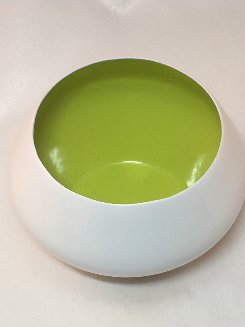 CB2 Modern White Ceramic Bowl with Lime Green Interior